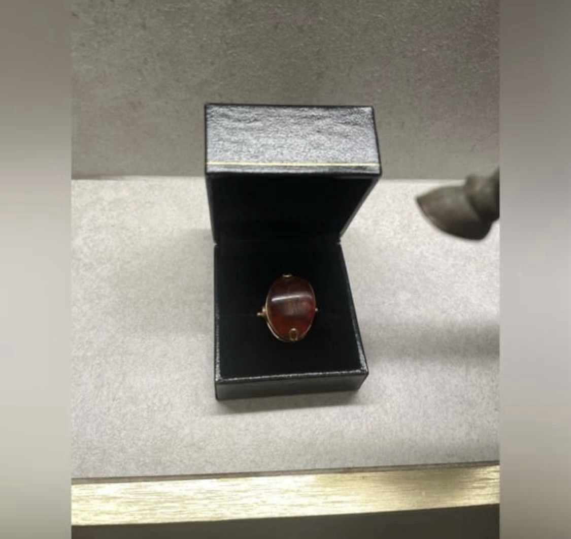 Antique Soviet Amber Cabochon Ring, 6.5
