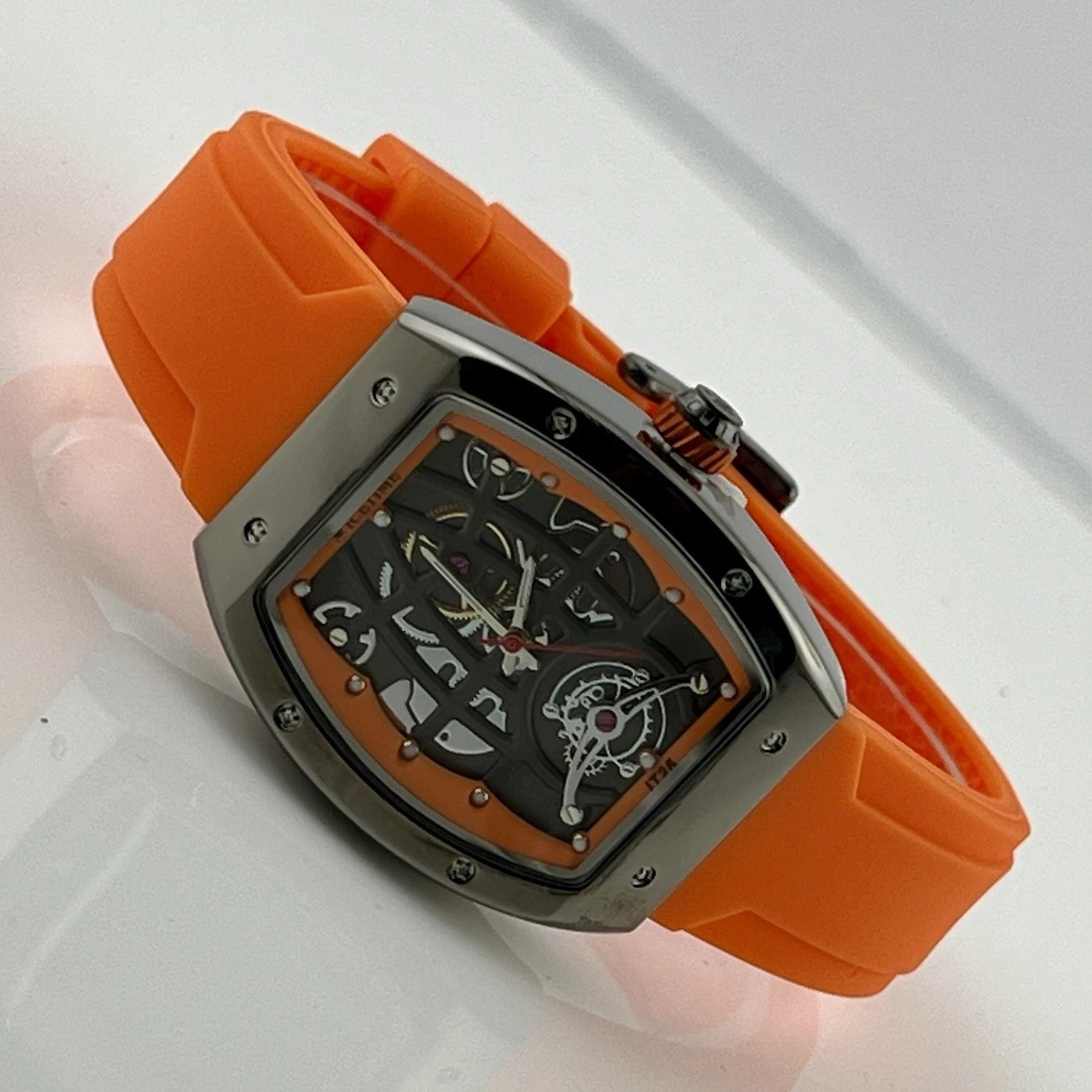 Flash Sale! IceTime 33mm Orange/Black Dial Steel Mens Watch 0.10ct Diamonds IT25