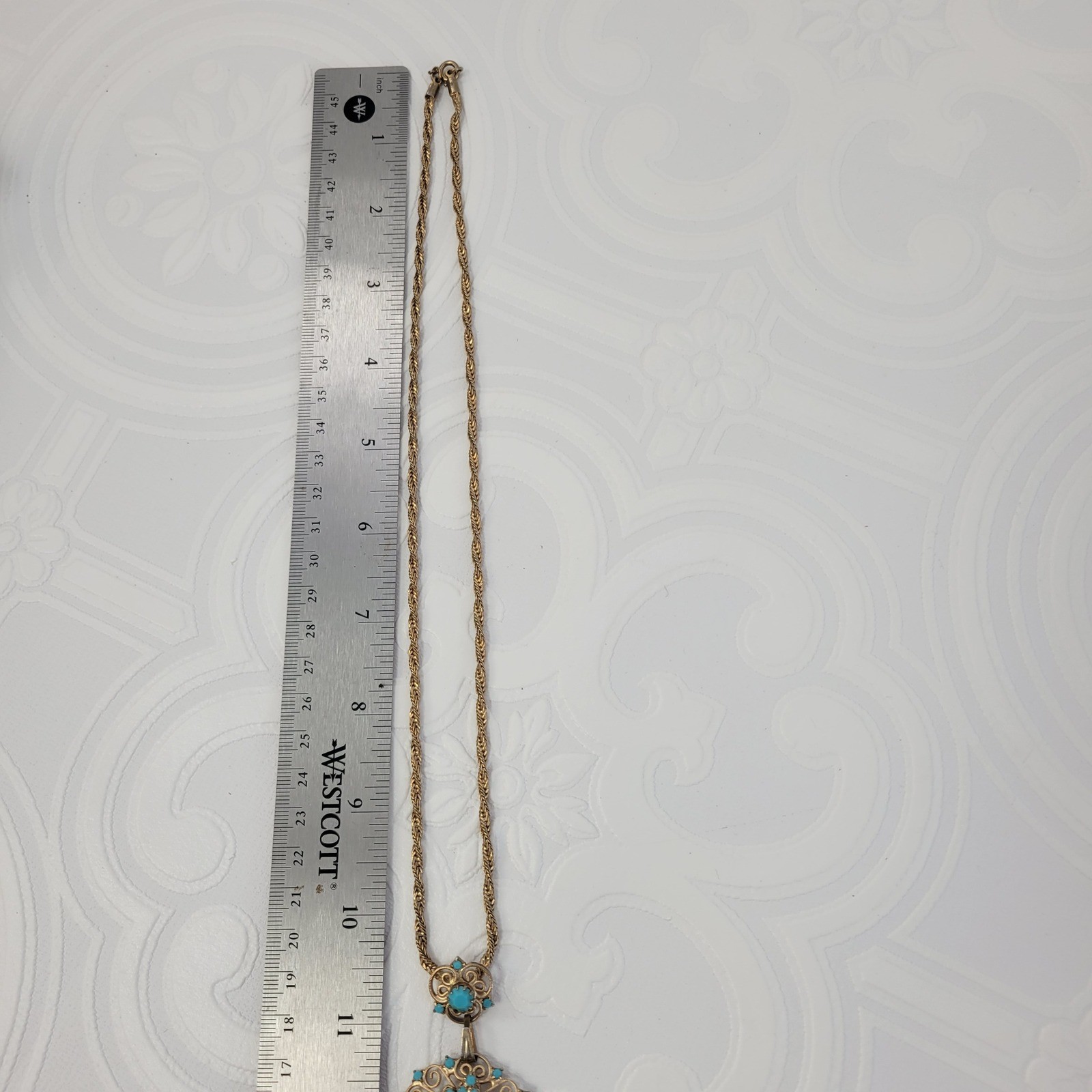 Juliana Delizza Elster Necklace Gold Tone Victorian Revival Turquoise Rhinestone