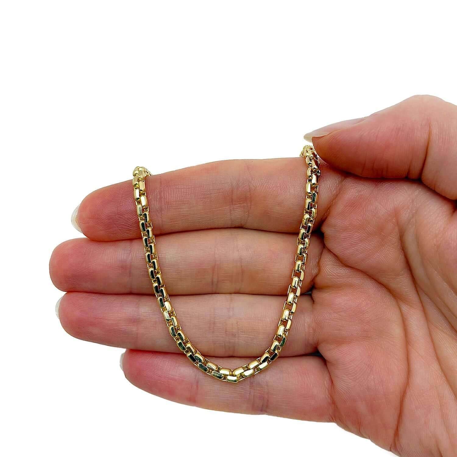 14K Yellow Gold 3mm Round Box Chain (Solid Links) 18″-30″