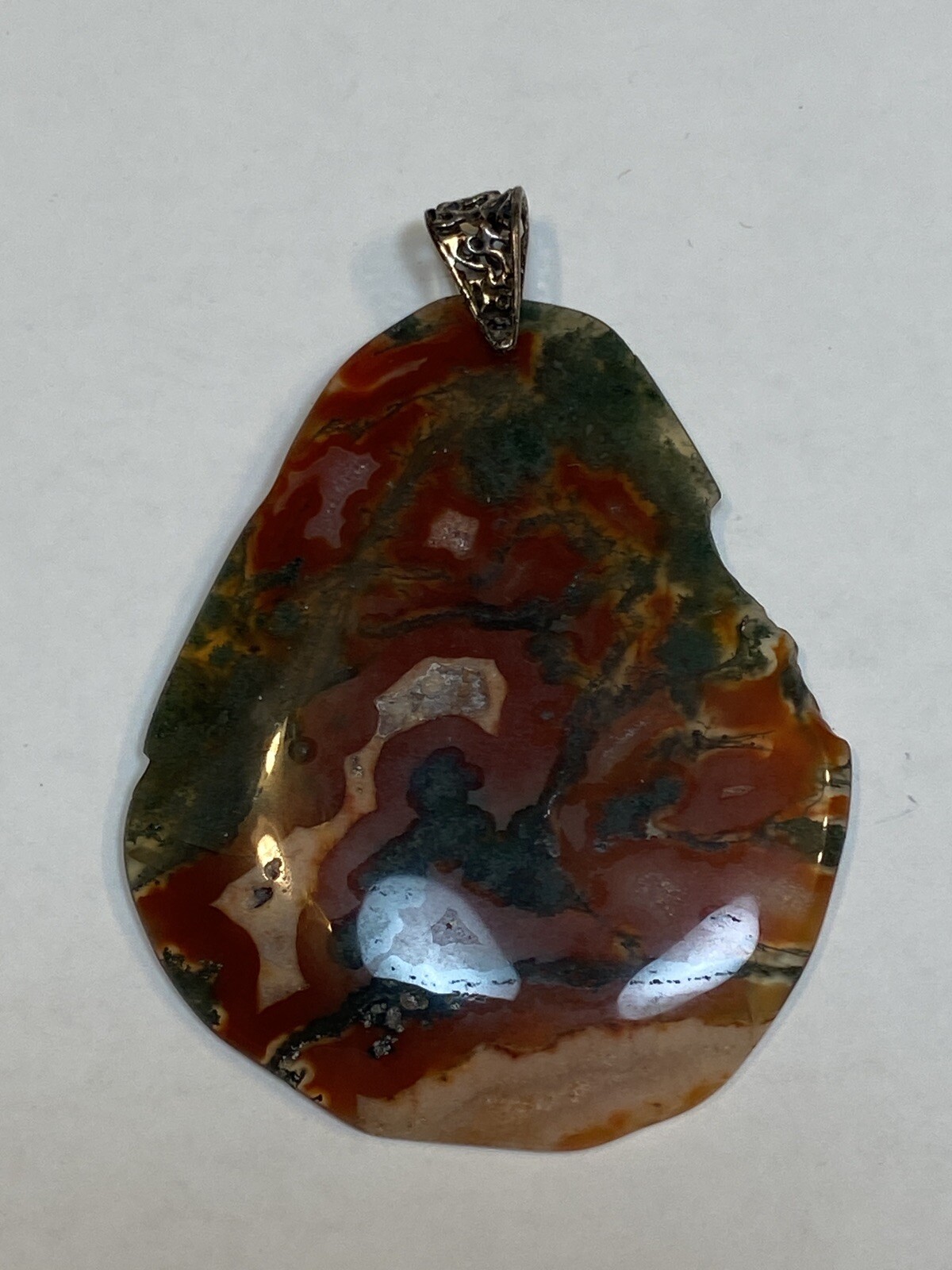 Pendant Large Chunky Red Brown Tan Burgundy Quartz? Rock Ladies 2.75″ Jewelry