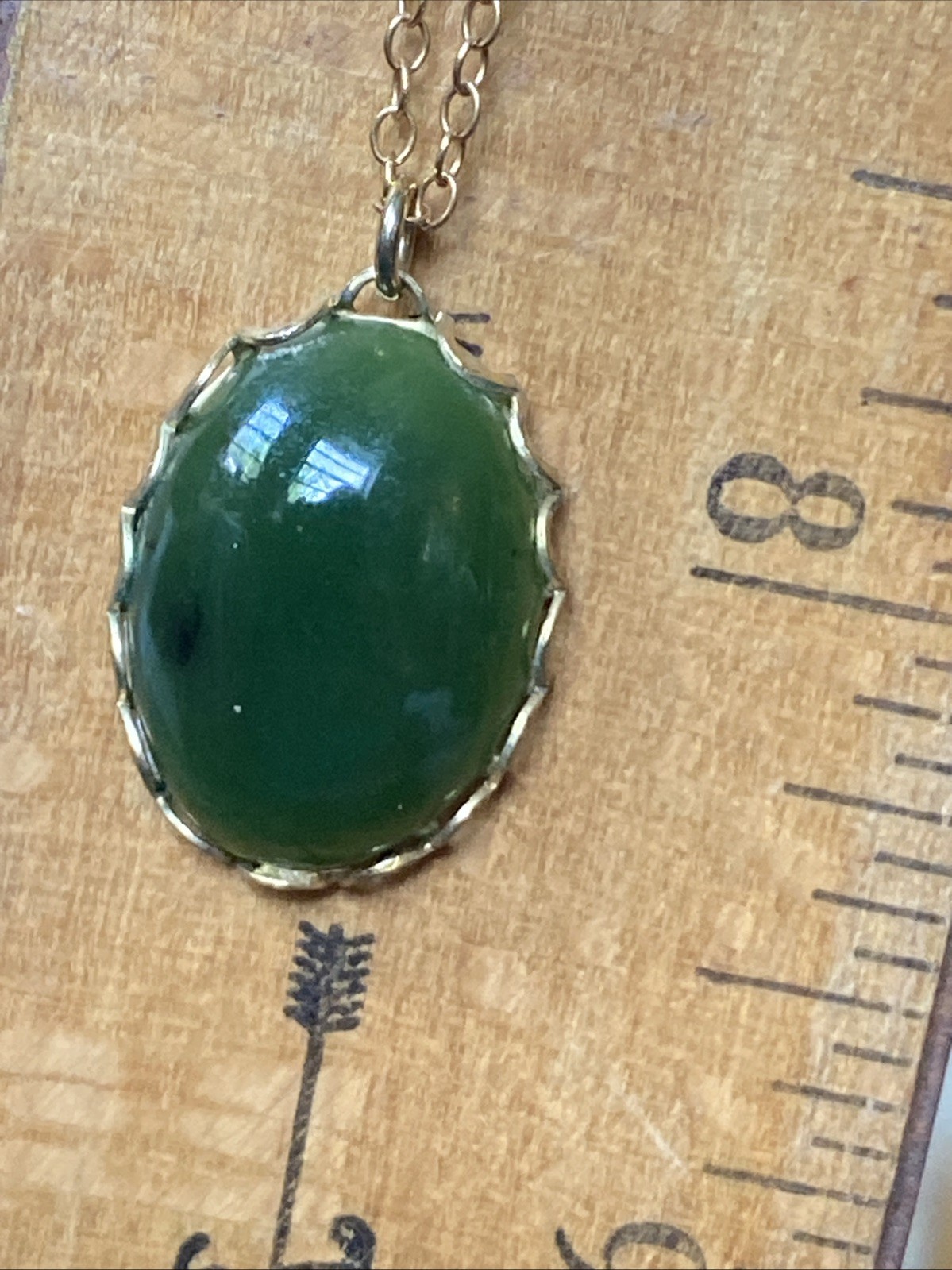 Vintage Mid Century 12K Gold Filled Green Jade Necklace 16”