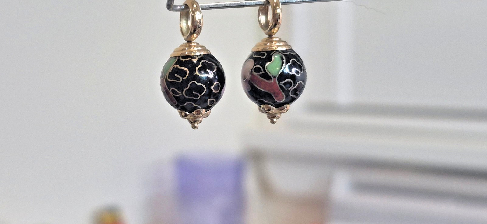 Vintage 14K Gold Cloisonné Charms – Blue Floral For Drop Earrings-Necklace-other