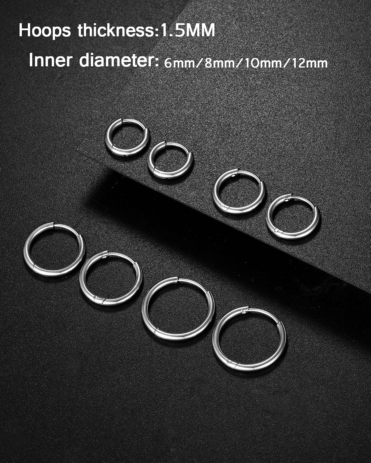 316L Surgical Stainless Steel Huggie Hoop Earrings 6Mm 8Mm 10Mm 11Mm 12Mm 14Mm H