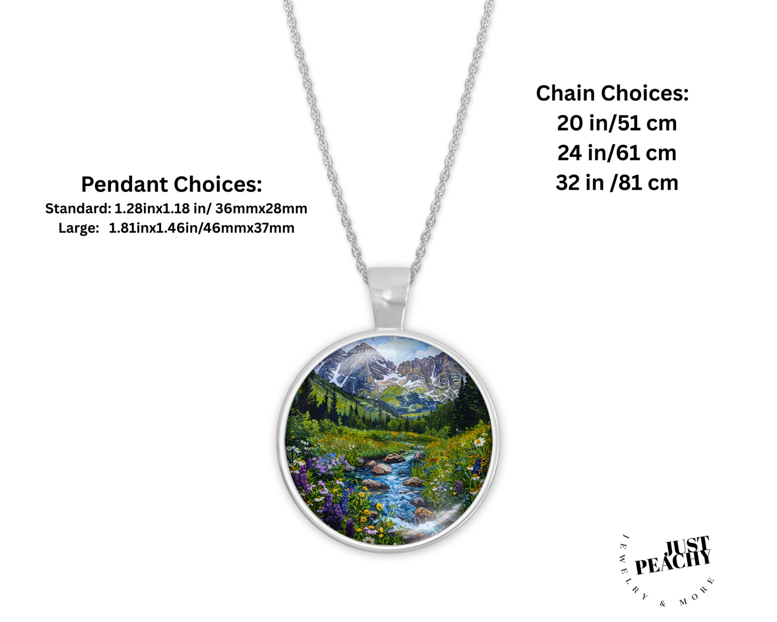 Springtime in the Mountains Landscape Art Silver Jewelry Necklace Set