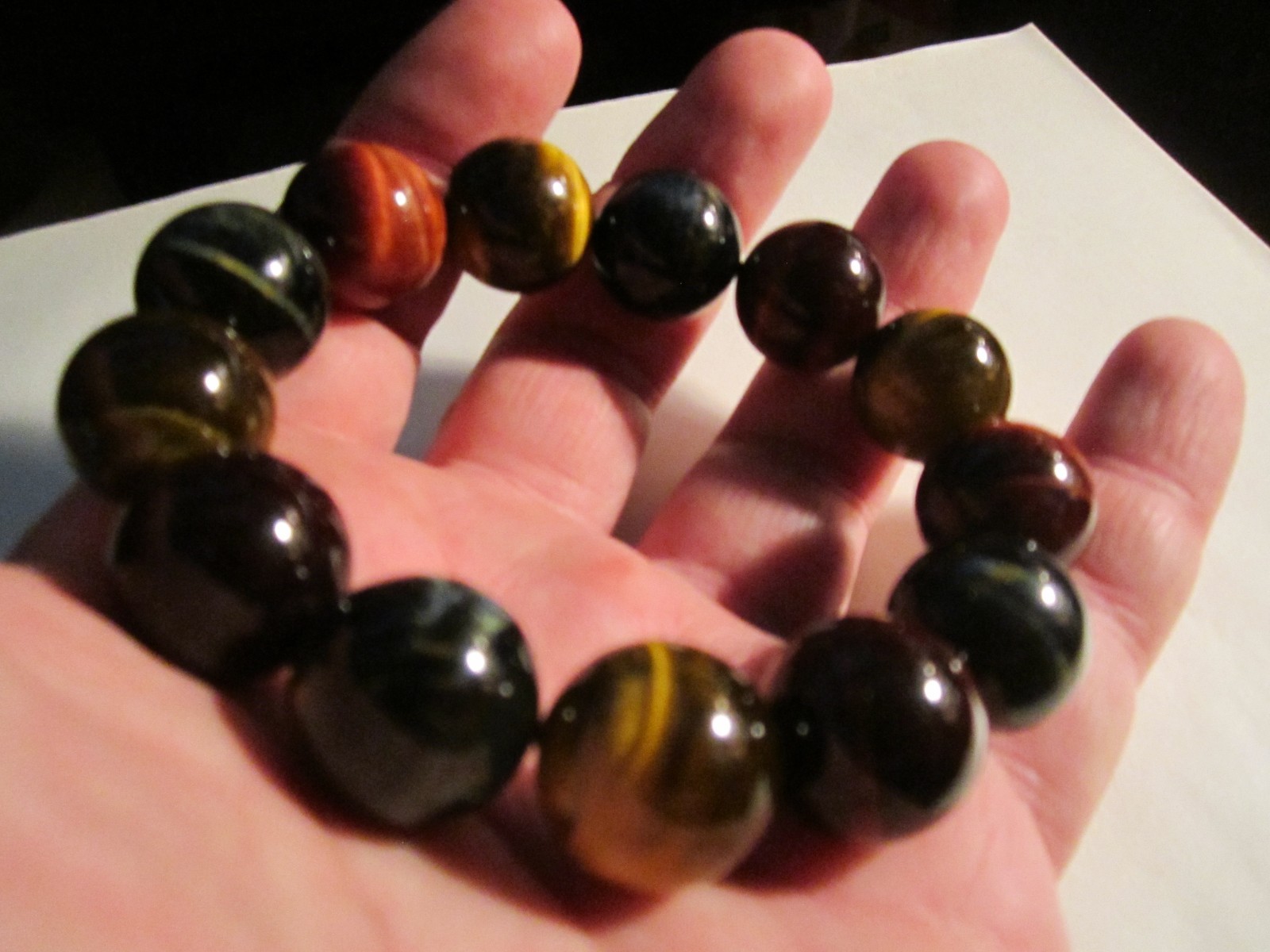 VERY LARGE TIGERS EYE GEMSTONE BEADED BRACELET 3/4″ IN DIAMETER 108g TW – OFC-X