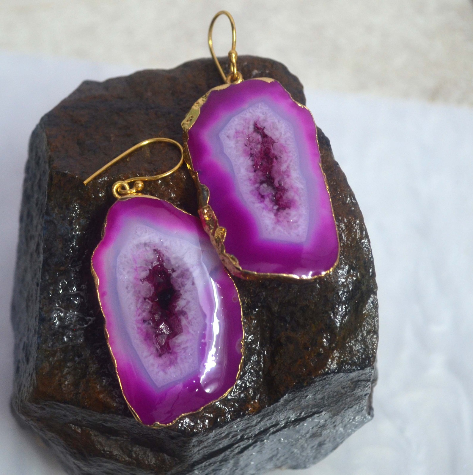 117 Cts. Electroplated Pink Dyed Druzy Agate Earrings Women’s Jewelry-S14