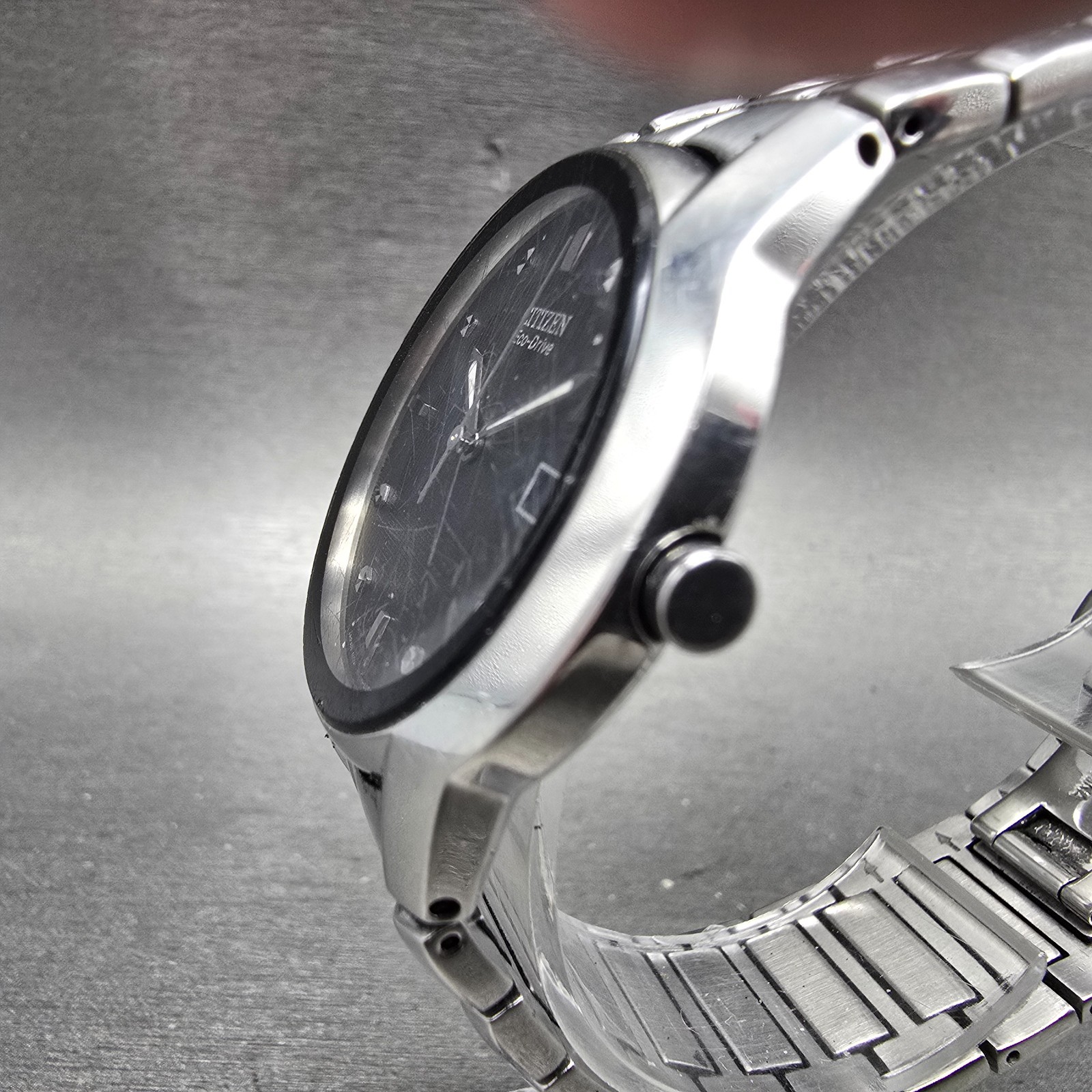 Citizen Eco-Drive Watch Men 37mm Black Dial Silver Tone Date E111-S058481 Runs