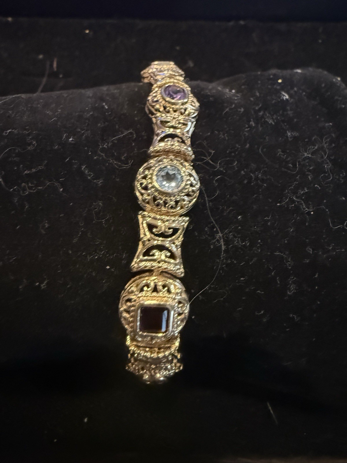 Designer Silver Ornate Silver Bracelet With Semi Precious Gens