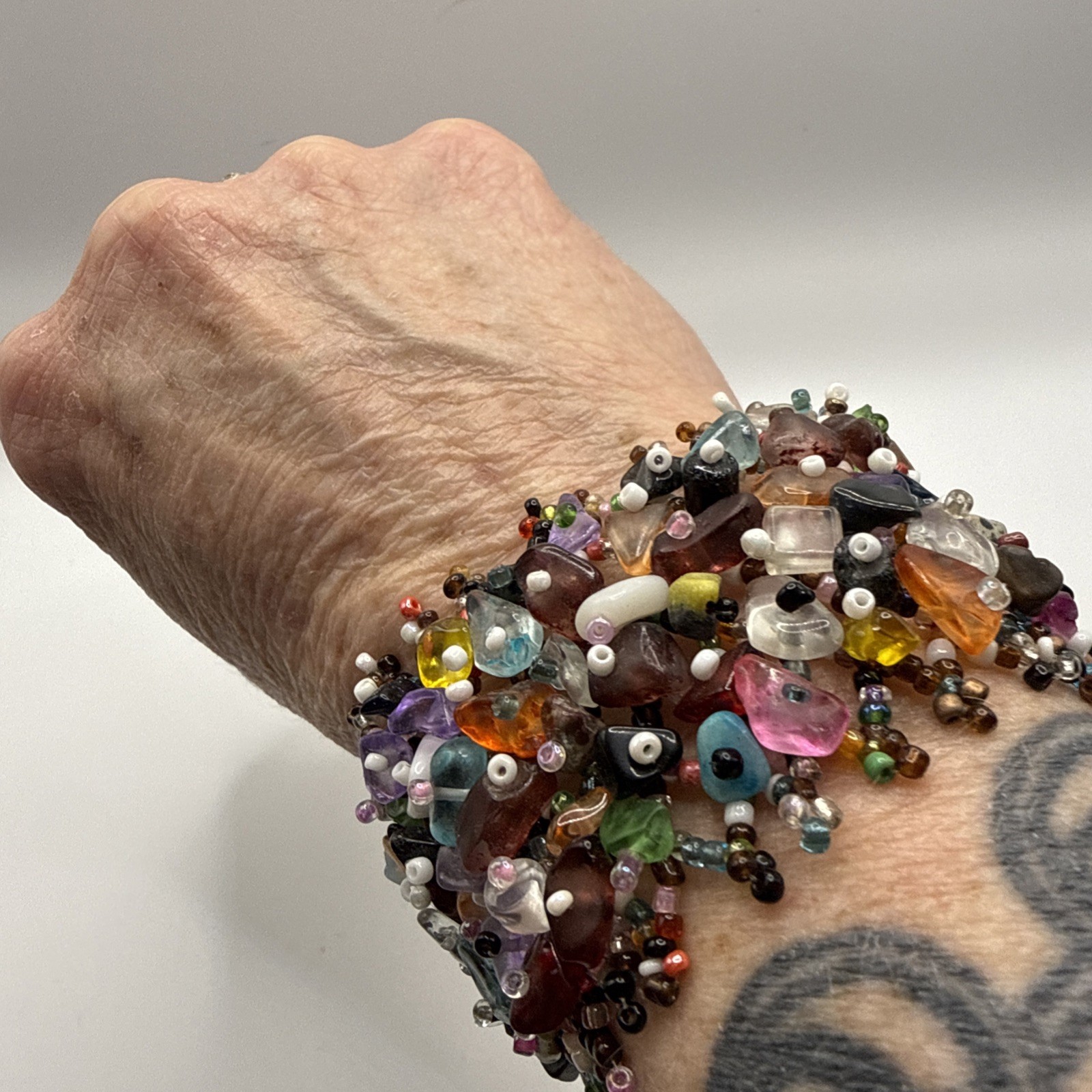 Colorful Boho Beaded Bracelet Wide Cuff Comfortable