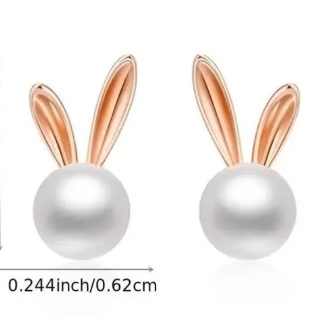 New In Packaging 1 Pair Easter Bunny Faux Pearl Push Back Earrings