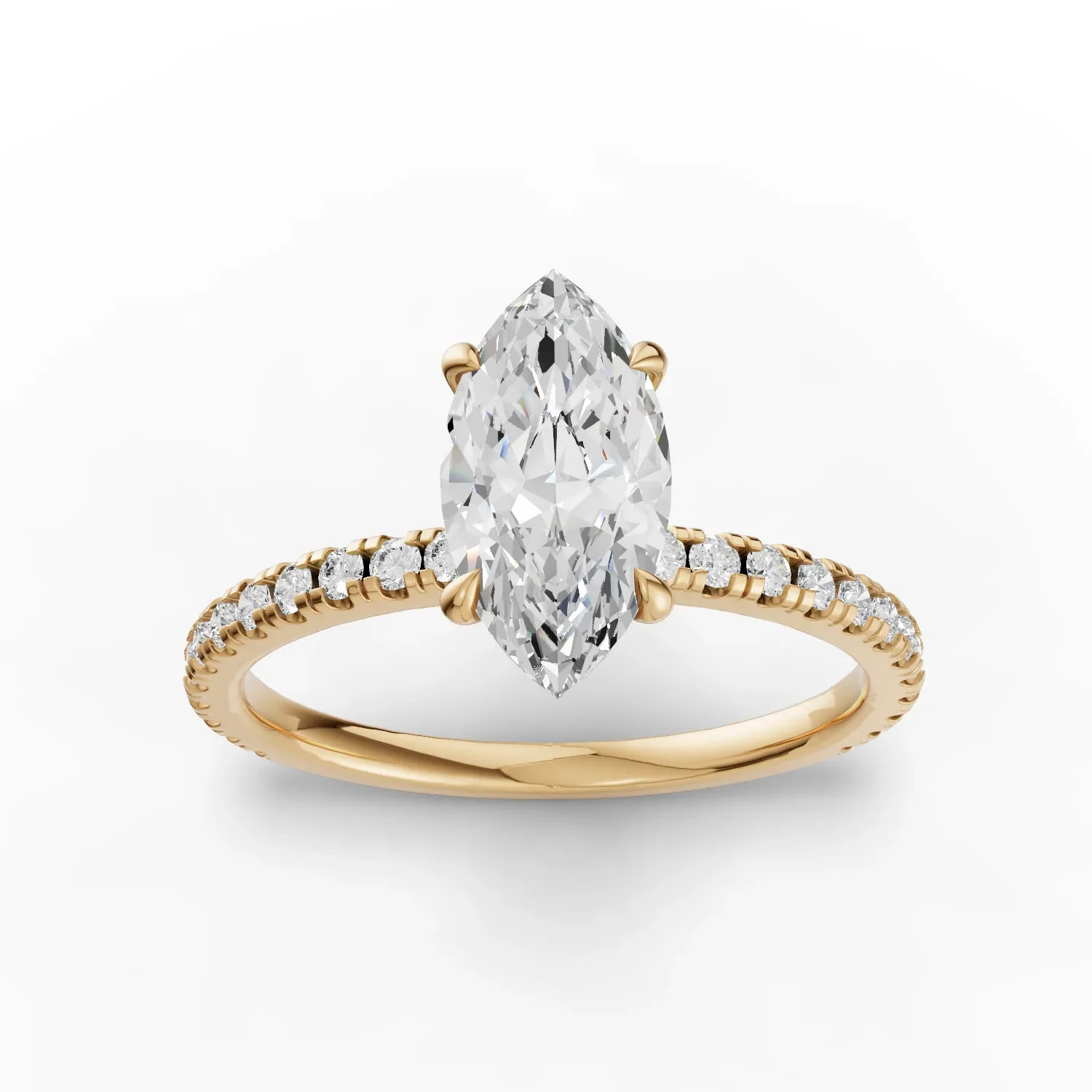 1.23CT Marquise Lab Grown Diamond Solitaire Pavé Engagement Ring 18K Yellow Gold