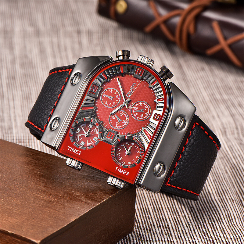 Multiple Time Zone Oulm Watches Unique Design 3 Different Time Sports Mens Watch