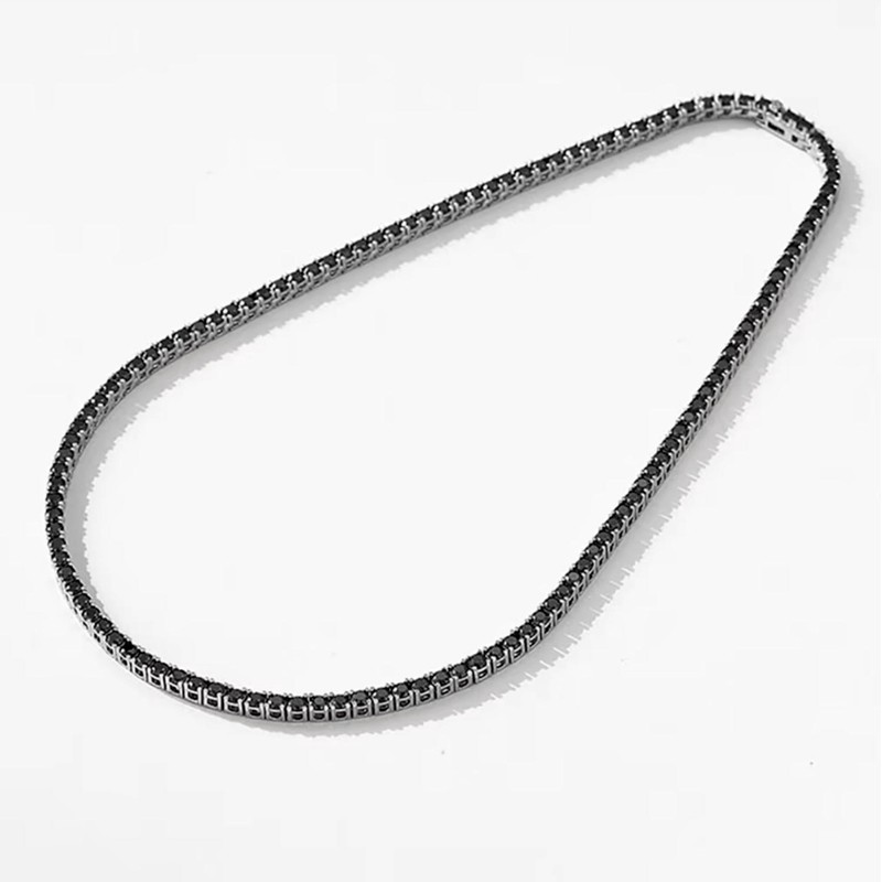 5mm D VVS1 Black Moissanite Tennis Chain Necklace Hip Hop 18K White Gold Plated