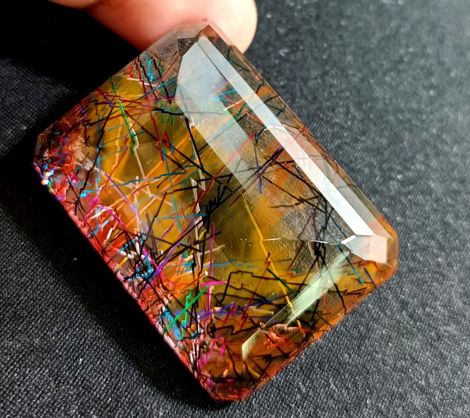 EGL Certified 158.95 Ct EMERALD Cut Natural Rutilated Quartz Loose Gemstone