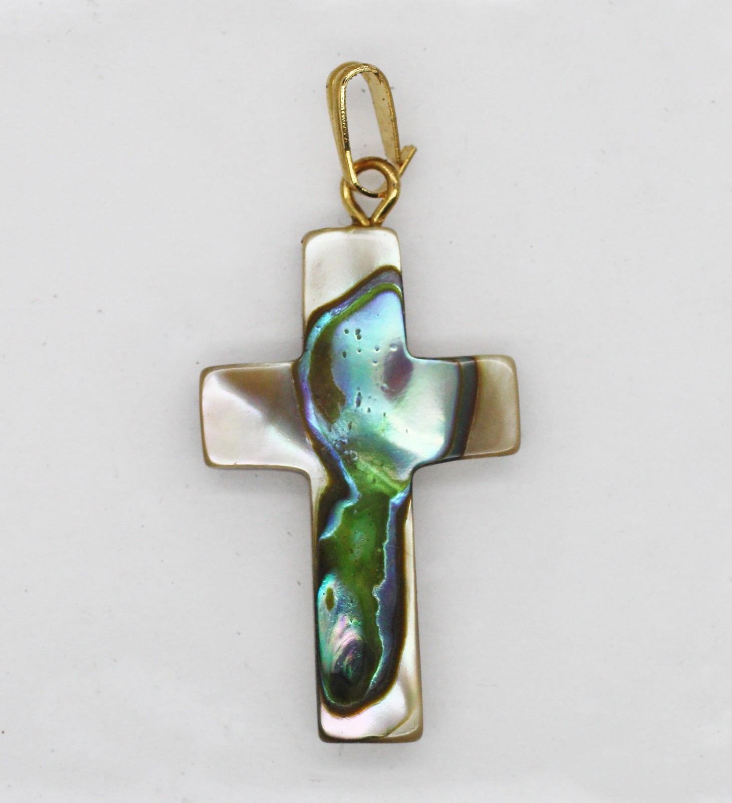Cross Charm Abalone Shell Square Cut with hanging Bail 1 inch