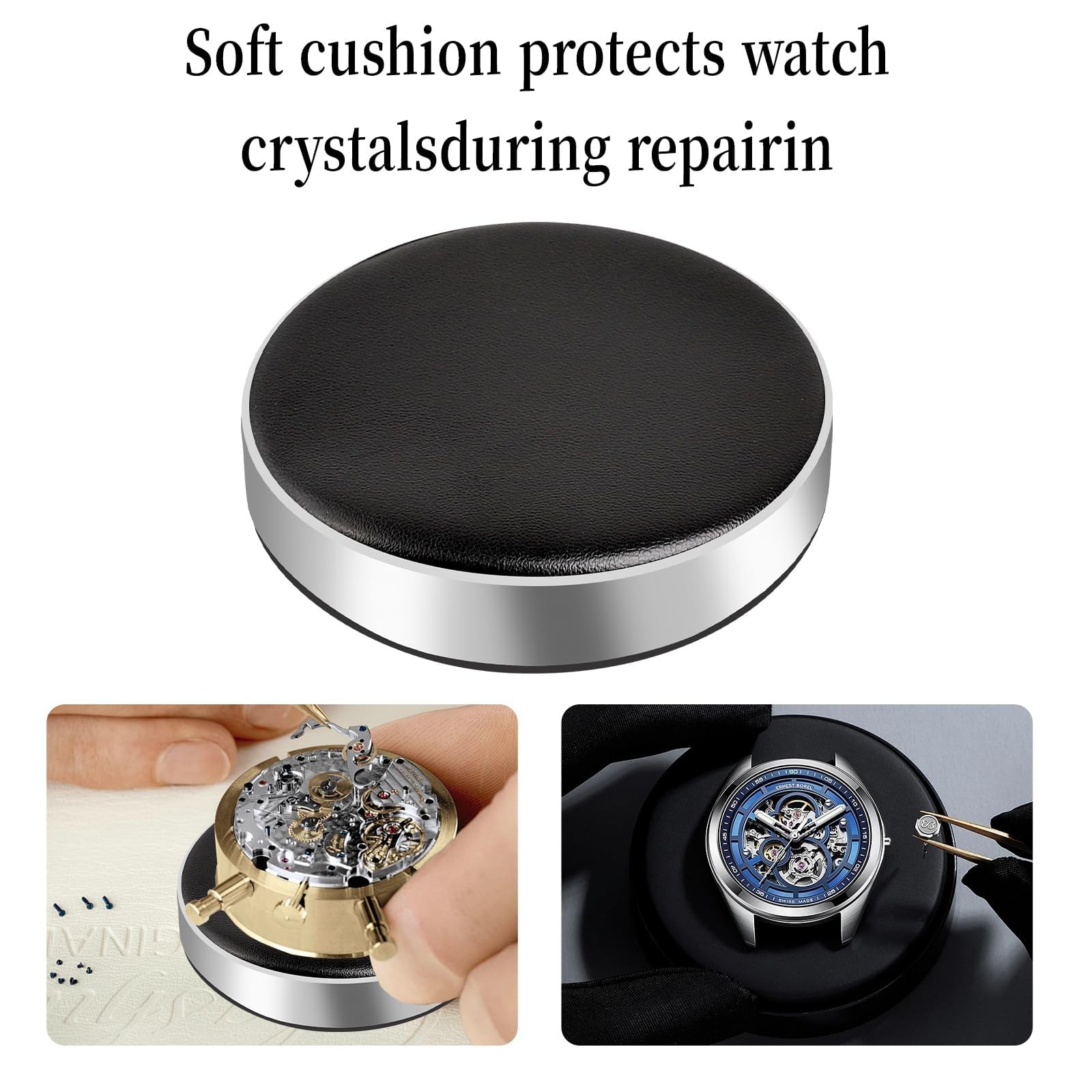 Round Black Leather Watch Cushion Movement Holder Non Slip Repair Tool