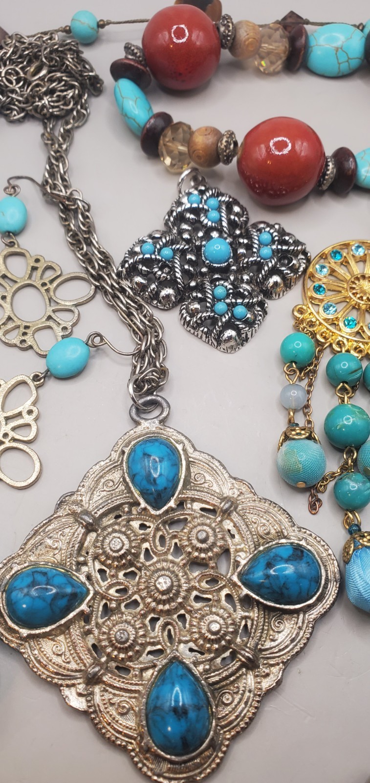 10Pc Southwest Style Faux Turquoise Lot: Premier Designs Necklace, Avon pendant+