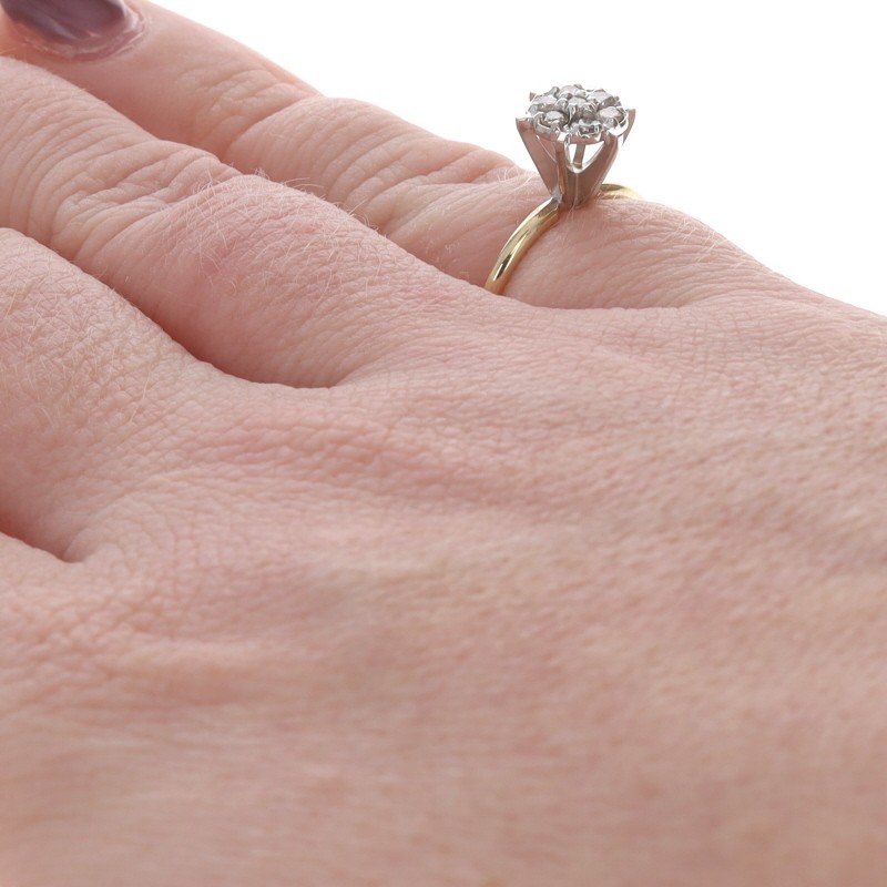Yellow Gold Diamond Cluster Ring – 10k Round Brilliant .33ctw Floral