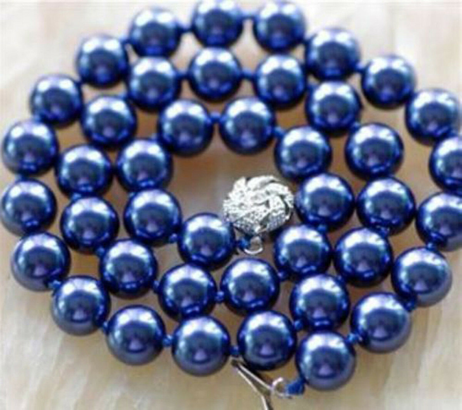 Beautiful 8MM Navy Blue South Sea Shell Pearl Beads Necklace 18″