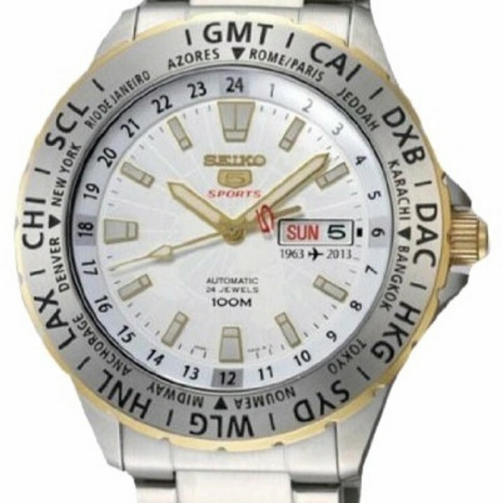 SEIKO 5 Sports SRP438K1 Automatic Watch 50th Anniversary GMT World Time 100m NOS