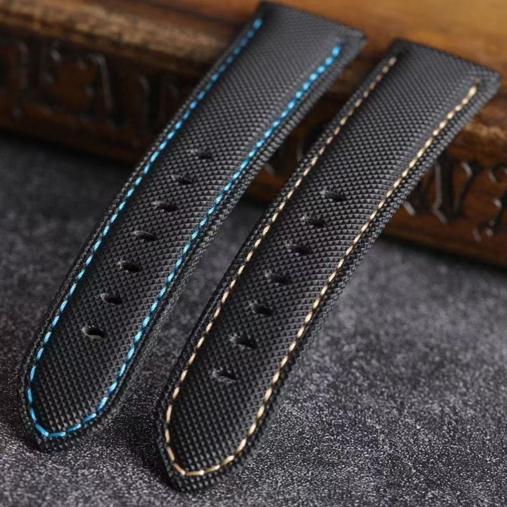 Luxury Black Nylon Canvas Leather Watch Strap Band Fit 18mm-24mm Optional