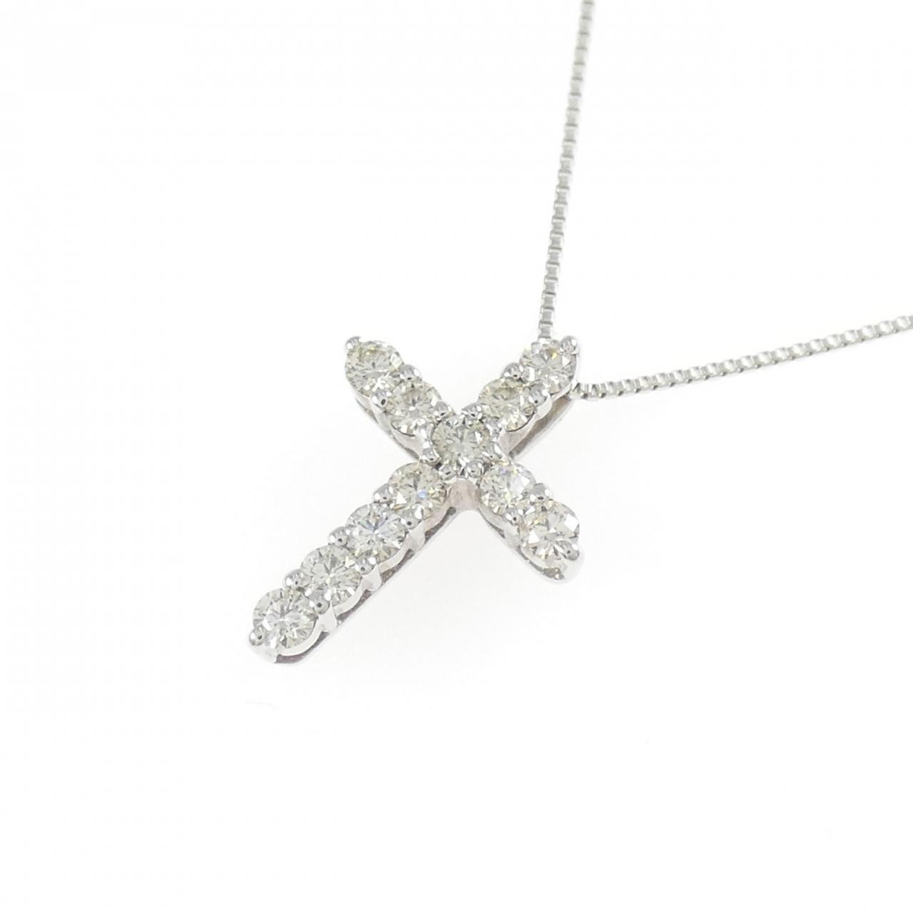 Authentic K18WG Cross Diamond Necklace 0.30CT #270-004-275-1592