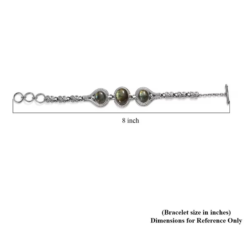Madagascar Fire Labradorite 22.50 ctw Bracelet in Stainless Steel (6.50-8.0In)