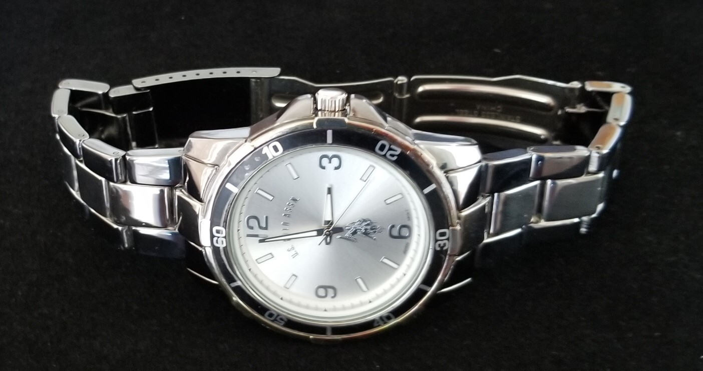 U.S. Polo Assn. Two Tone Watch USC80300 Silver Dial Link Band 8″ New Battery