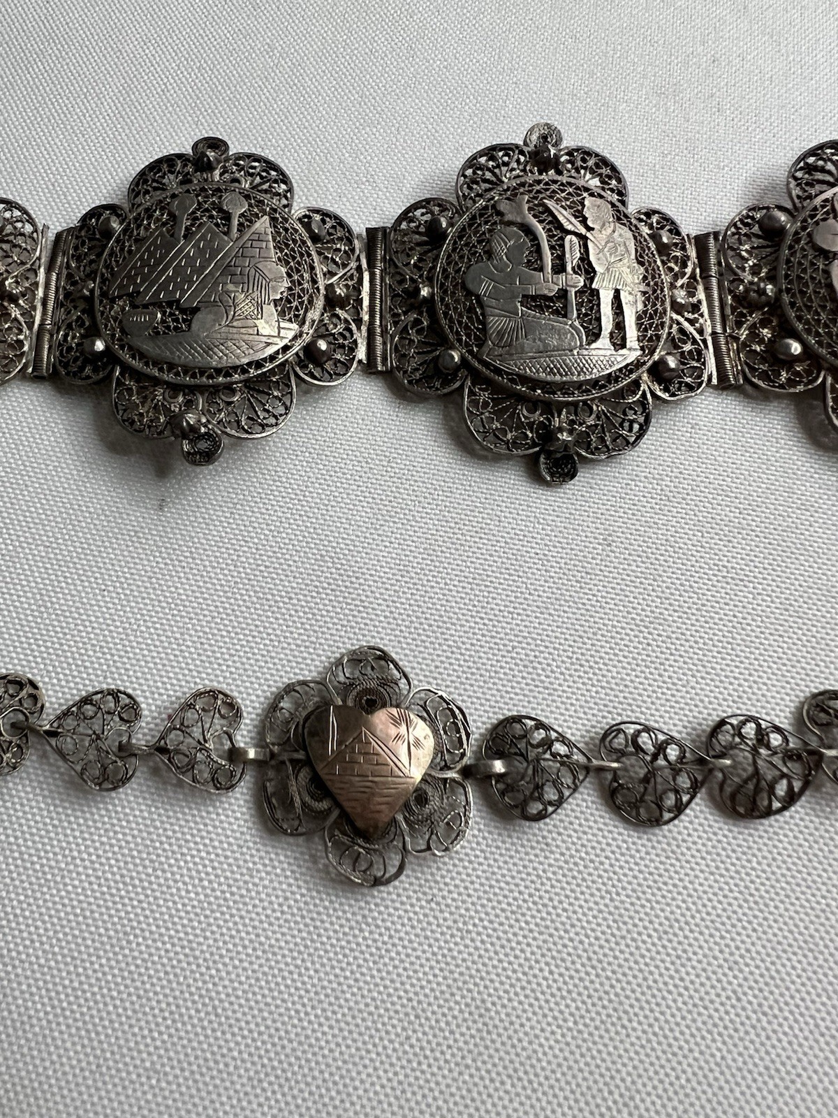 Vintage Egyptian Silver Souvenir Filigree Bracelets Lot Of 2 Made Egypt