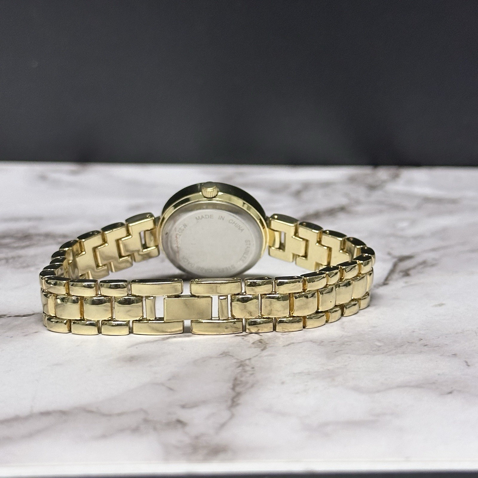 L & Co Watch Women Gold Tone Round Dial Crystal Bezel New Battery 7.25″