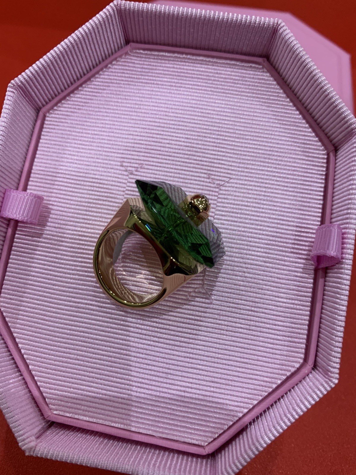 SWAROVSKI Numina Ring, Square cut, Green, Gold Tone Plated size 52 new+ bag💕❤️