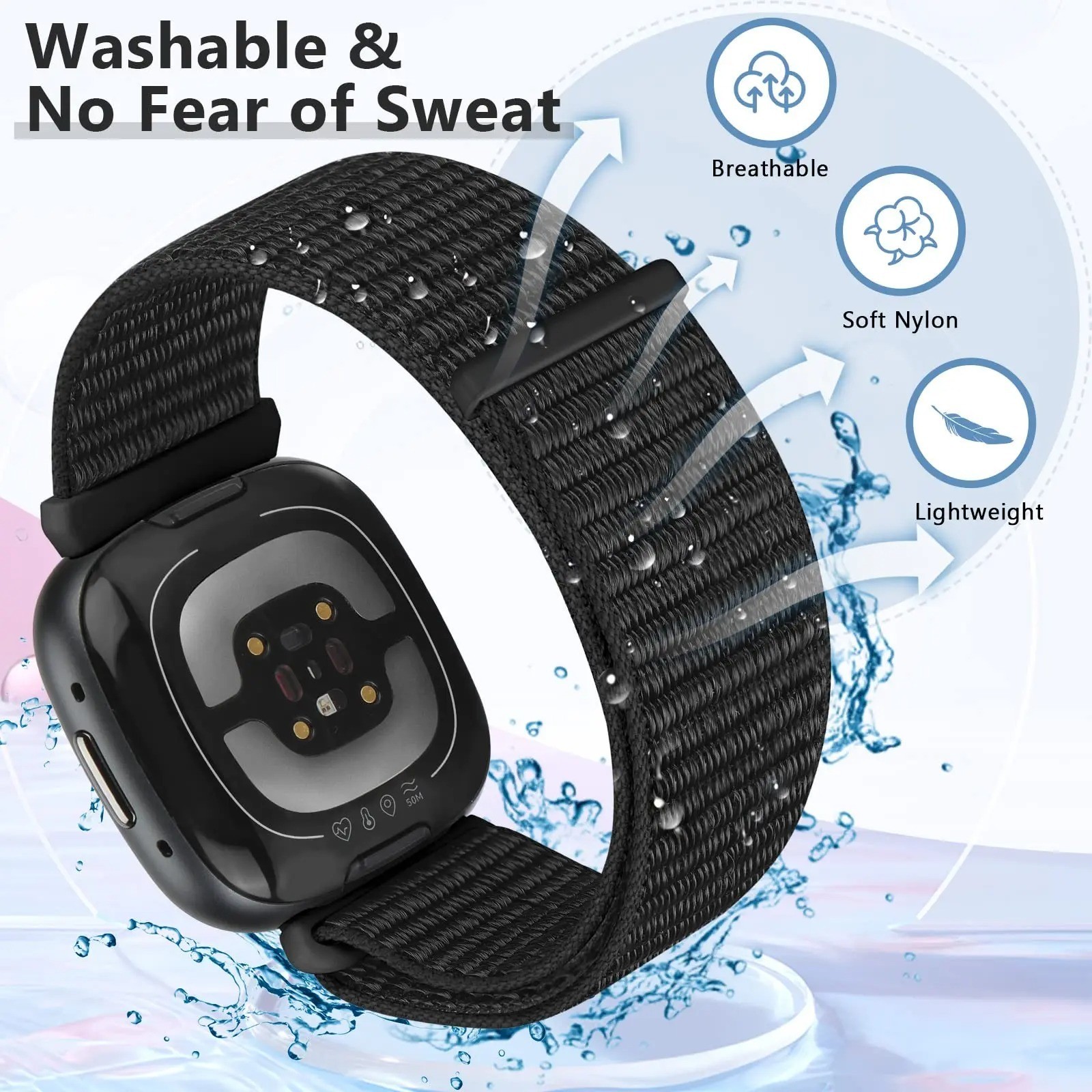 Woven Nylon Strap Sport Wristband Watch Band For Fitbit Versa 4 /3