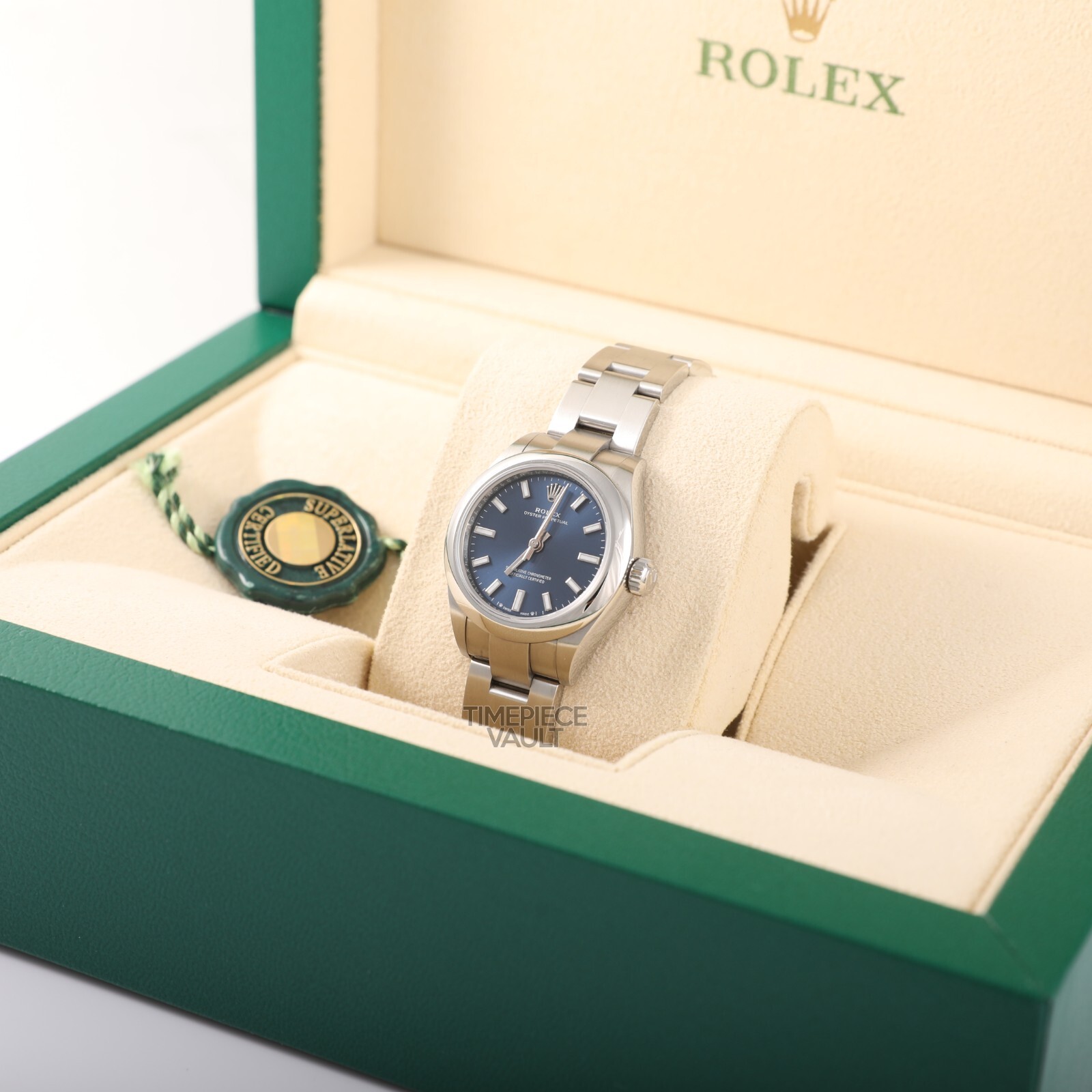Rolex Ladies Oyster Perpetual 276200 Steel 28mm Blue Stick Dial Watch 2023-B&P