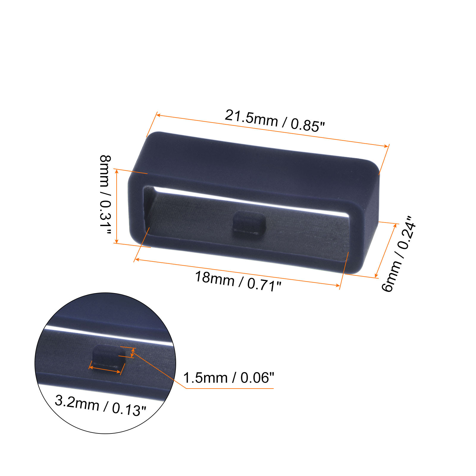 6pcs Watch Strap Loop Fastener Rings 18mm Rubber Holder Keeper Blue