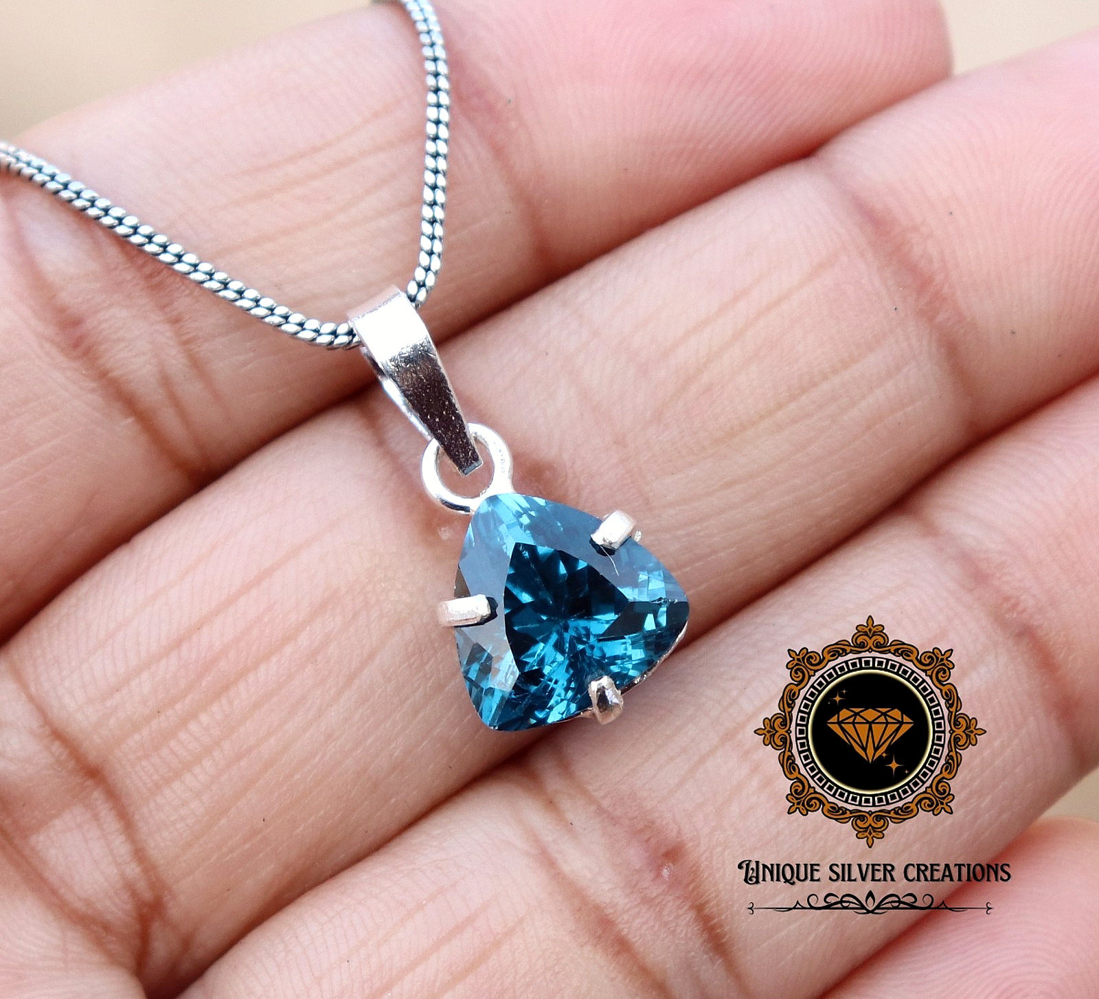 Natural Blue Tourmaline Trillion 925 Sterling Silver Pendant Certified 10.25 Ct