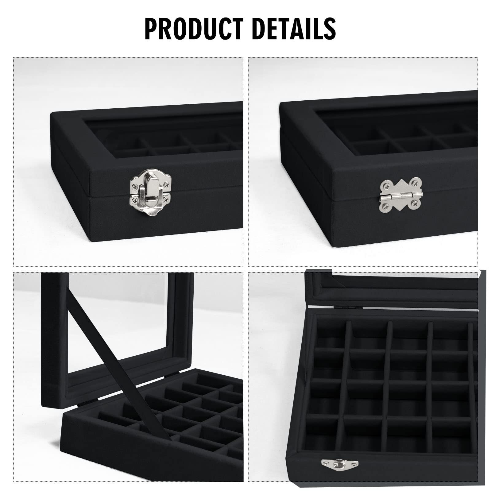 24 Grid Jewelry Tray Organizer Transparent Lid for Earrings Rings Pendants