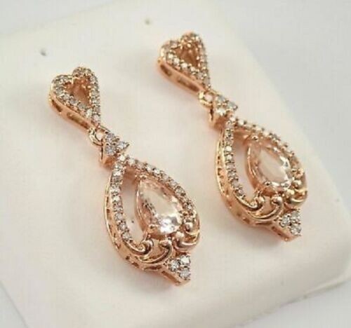 4Ct Pear Cut Morganite Halo Women’s Drop & Dangle Earrings 14K Rose Gold Finish