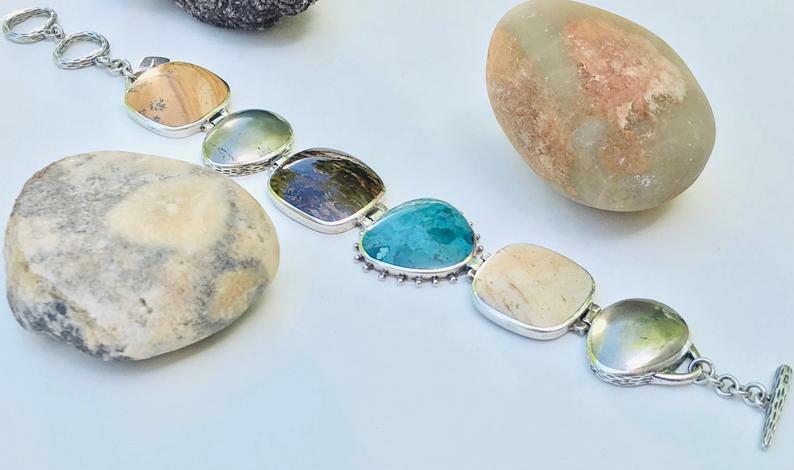 Silpada Pyrite Turquoise Bronzite Jasper 925 Sterling Silver Bracelet B1934 CUTE