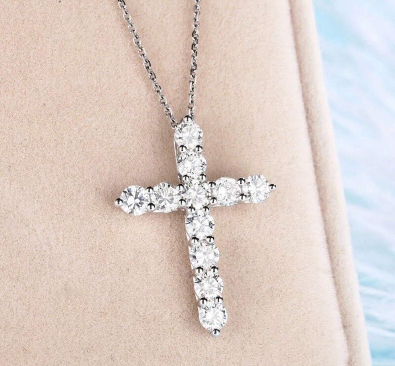 2CT Round Brilliant Cut Lab Created Diamond Cross Pendant Solid 14K White Gold