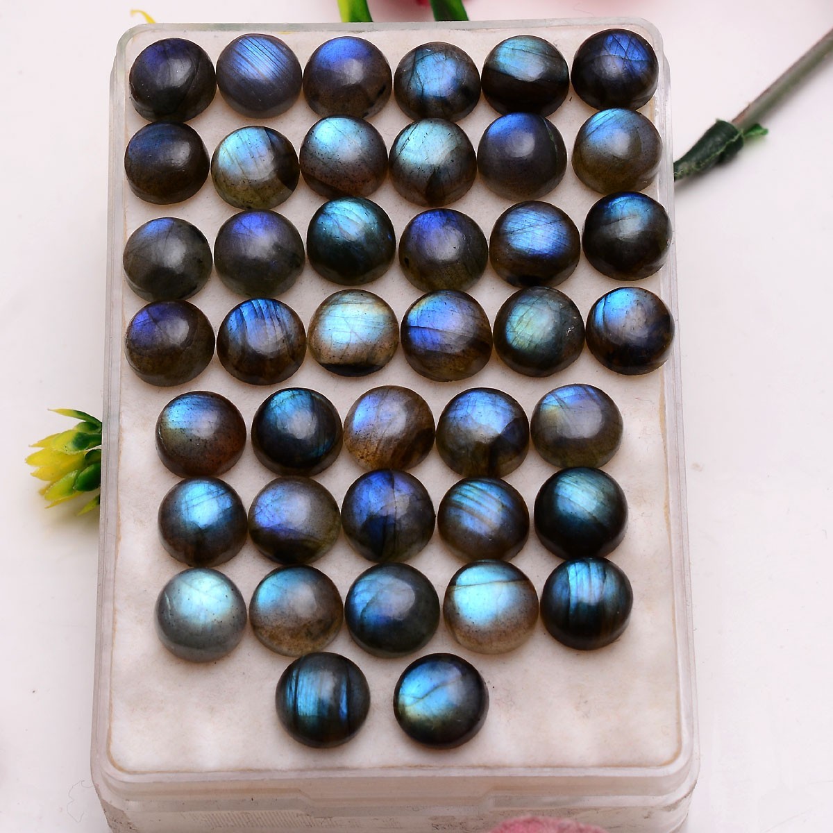 Set 15 Pcs Natural Labradorite Blue Shine 9mm Round Cabochon Loose Gemstones Lot