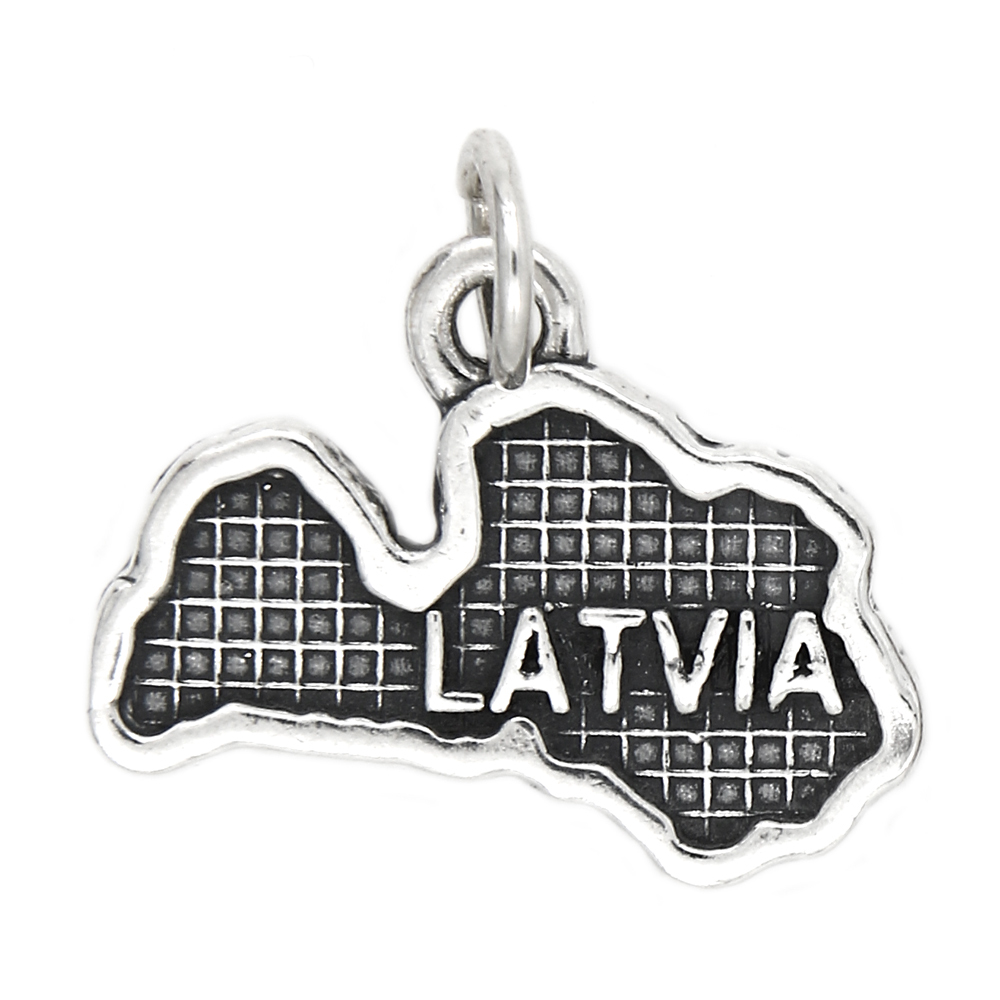 Sterling Silver Latvia Country Map Travel Charm or Pendant