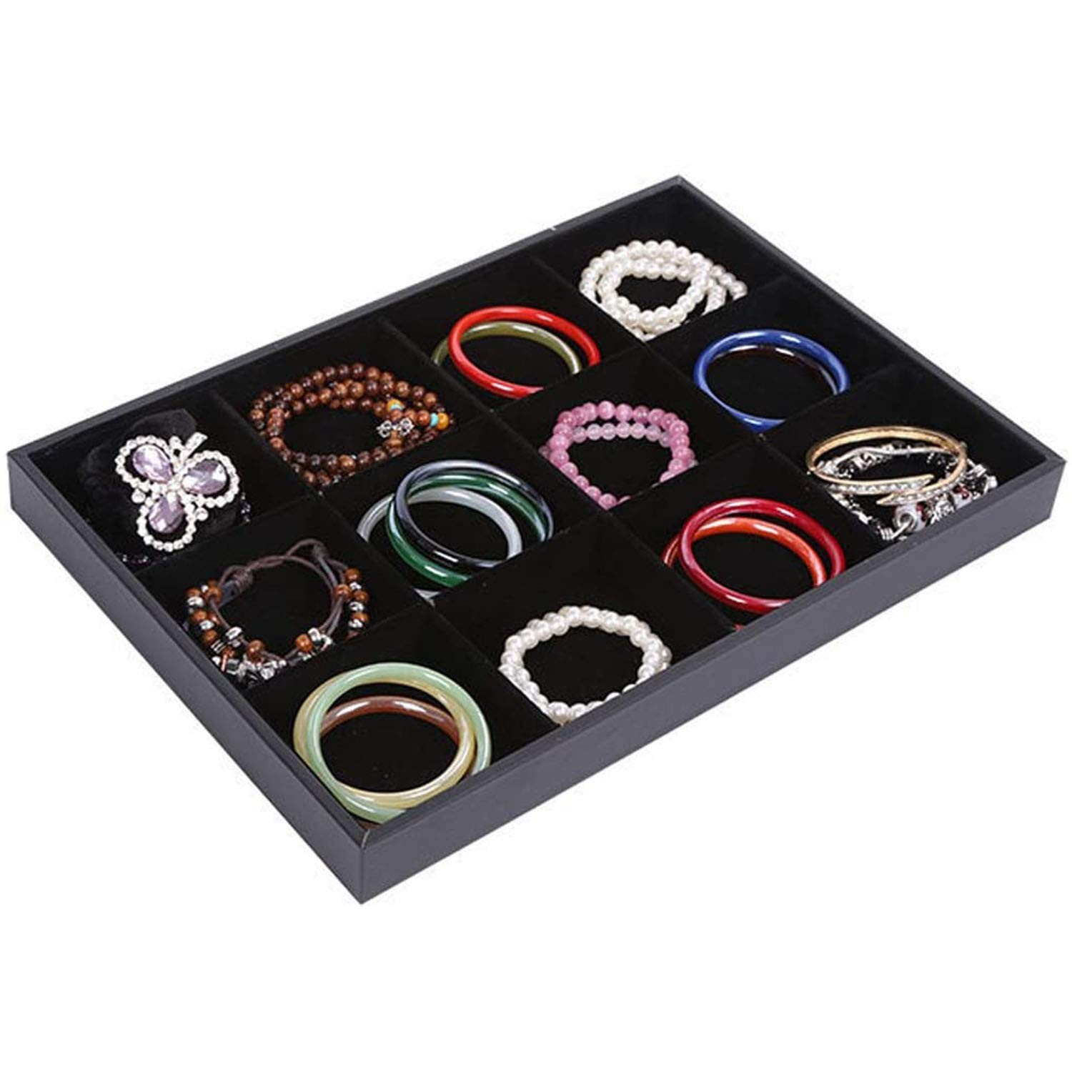 Black Velvet Stackable 12 Grid Jewelry Tray for Women Gemstone Pendant,Diamon…