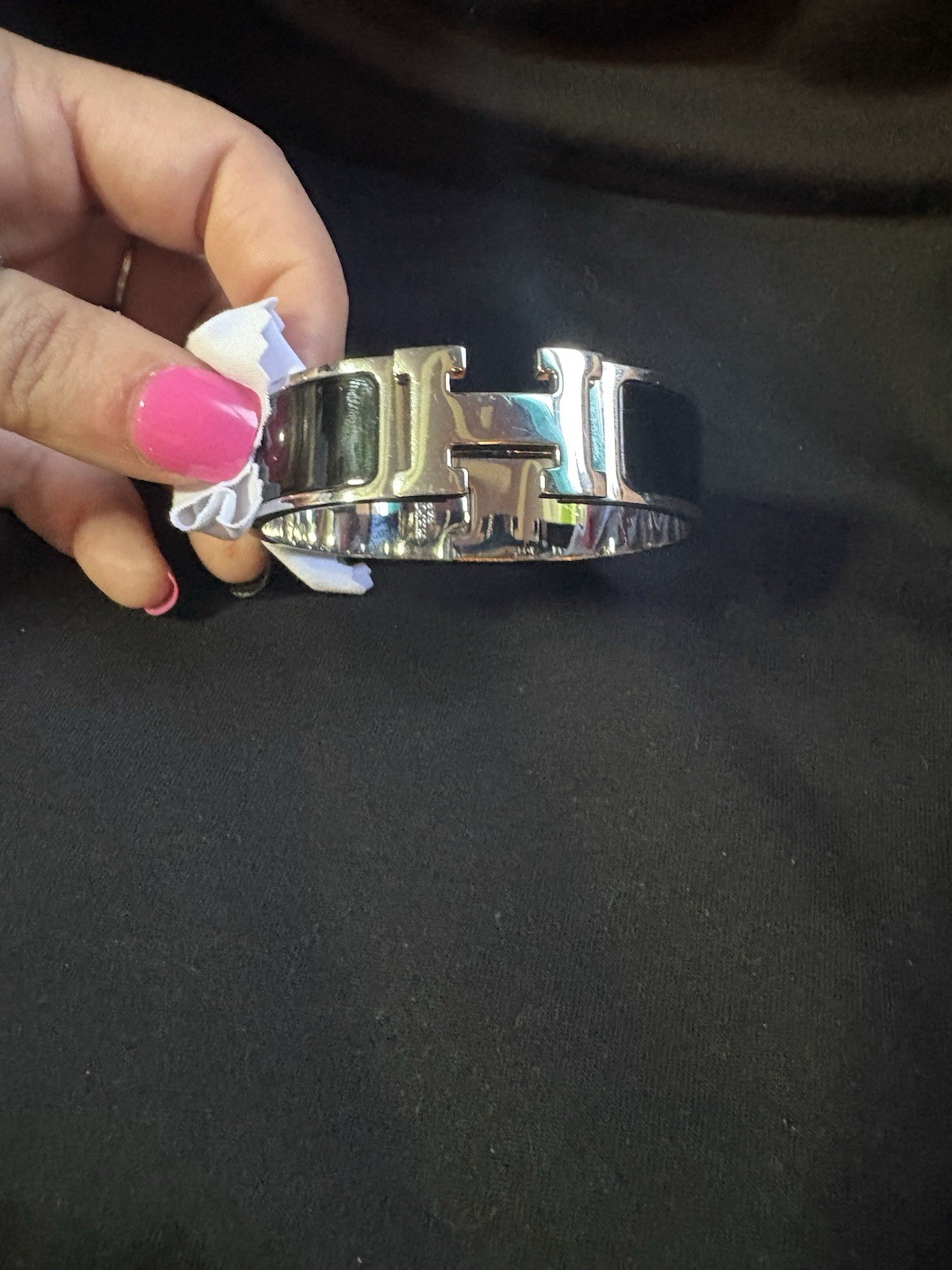Hermès Paris Signed H Clic Clac Style Silver Hinged Cuff Bracelet No Stone