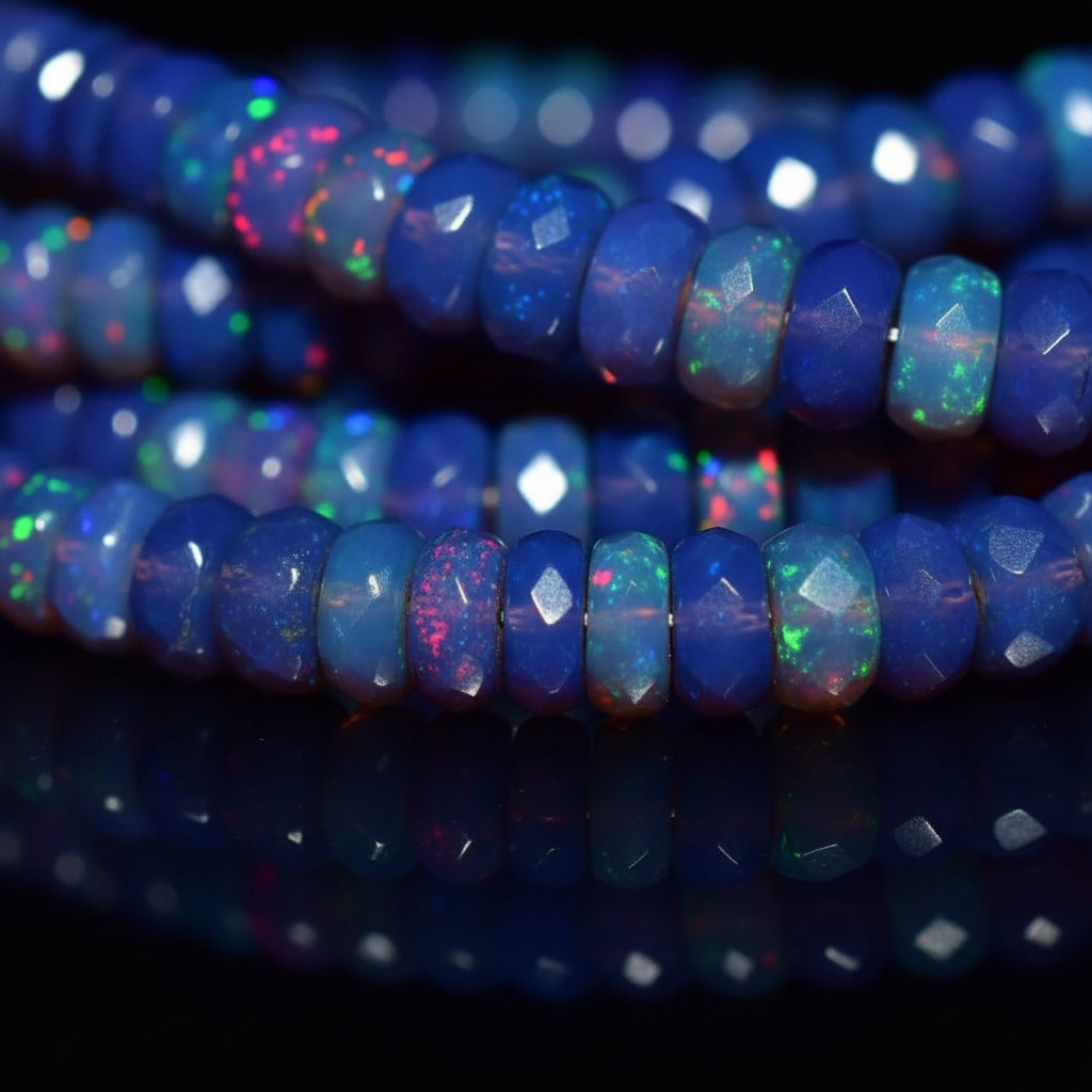 Ethiopian Blue Opal Beads Strand 4-5mm Faceted Rondelle Gemstone 8 Inch