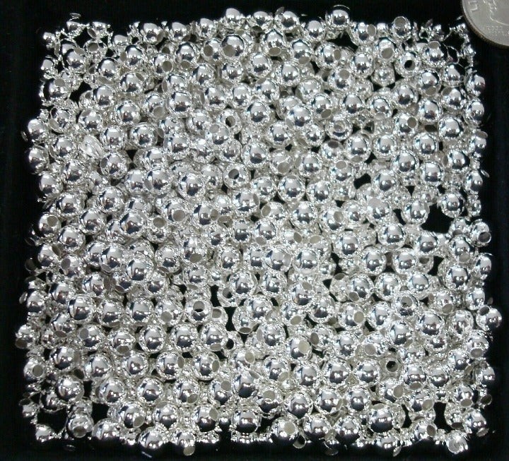 1000 Spacer beads 5mm smooth round silver plt lrg hole jewelry beads FPB191C