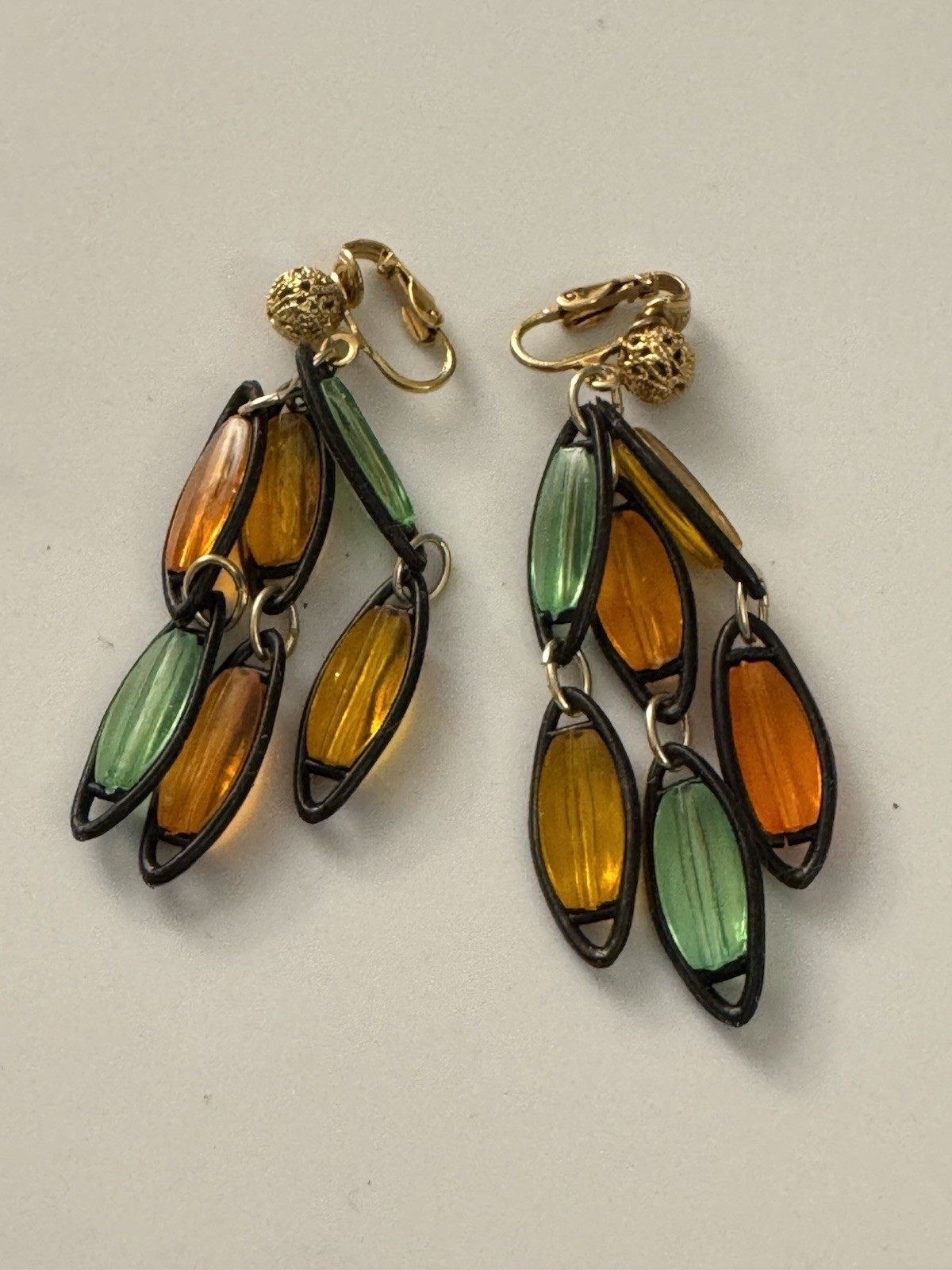 Vintage Plastic Earrings Stained Glass Style Clip H12