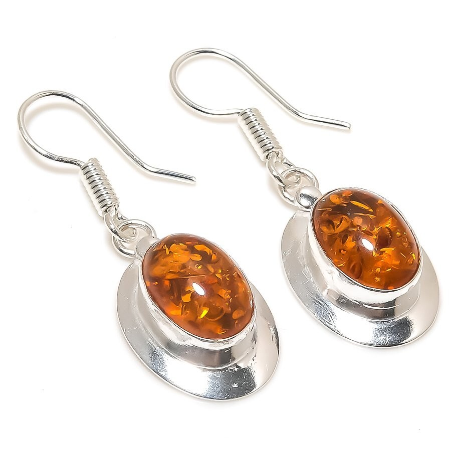 Baltic Amber Gemstone Handmade 925 Sterling Silver Jewelry Earring Size 1.6″