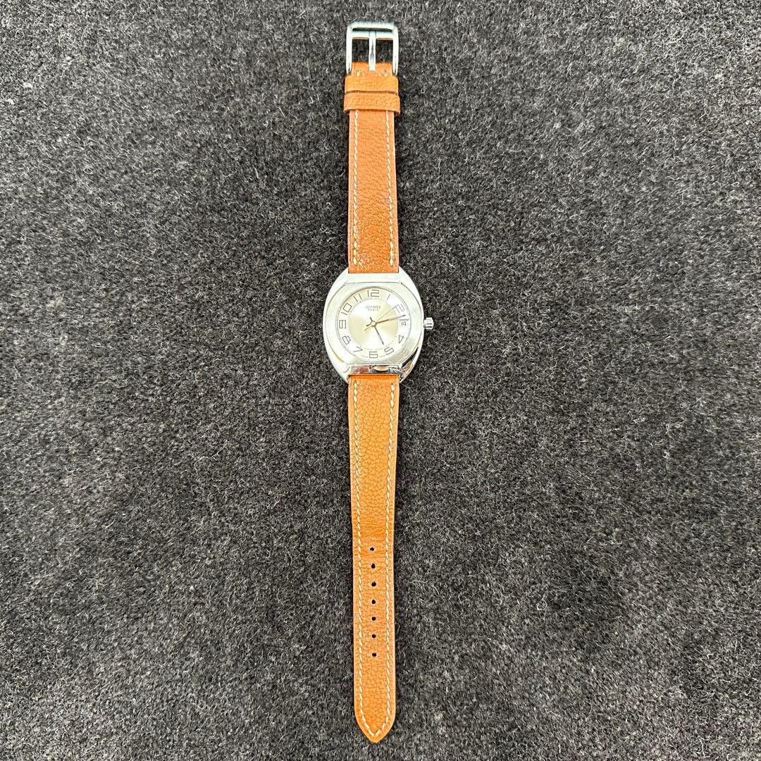 HERMES Wristwatch Espace Quartz Leather Silver Authentic From Japan