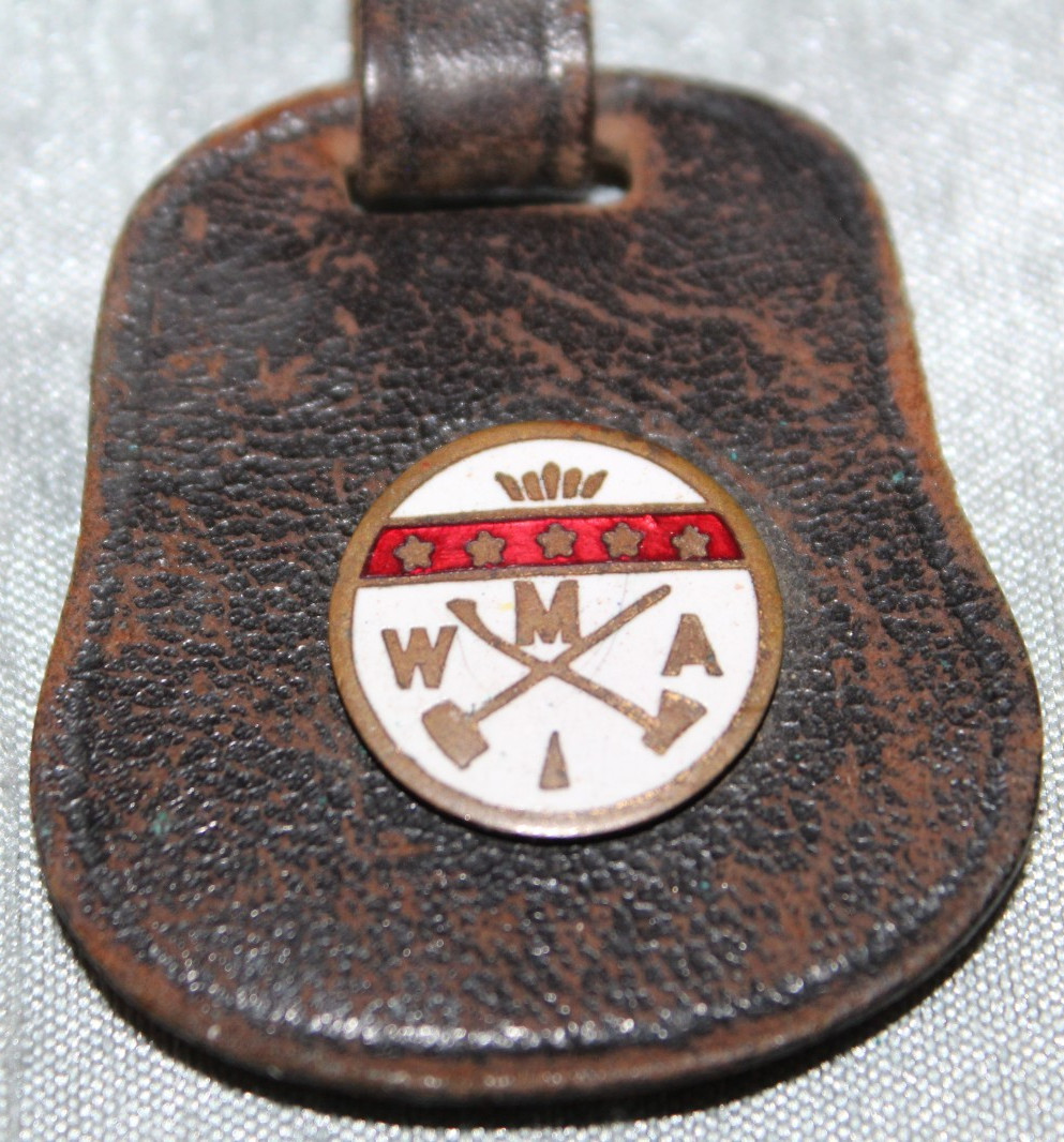 Antique Modern Woodmen of America Brass Metal Enamel Watch Fob Leather Strap